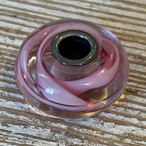 TROLLBEADS rose ribbon glass bead pink glass charm sterling silver core